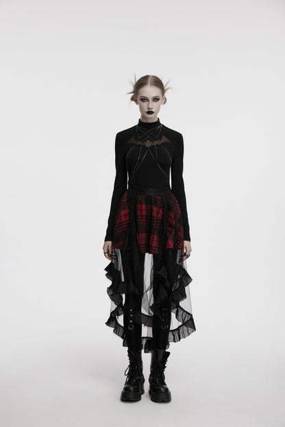Punk Rave Morrigan Mesh Plaid High-Low Skirt