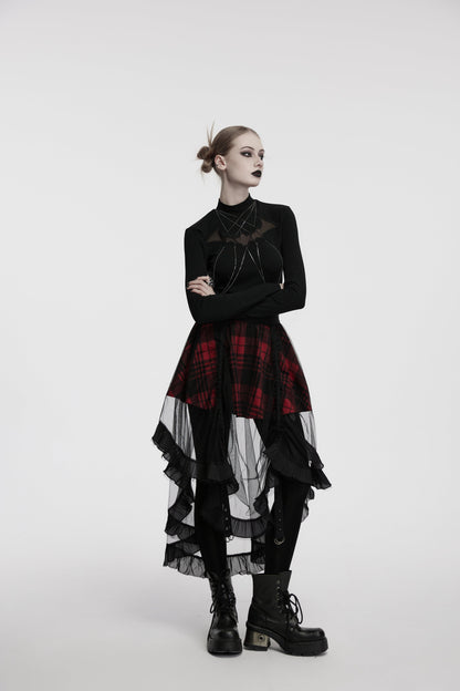 Punk Rave Morrigan Mesh Plaid High-Low Skirt