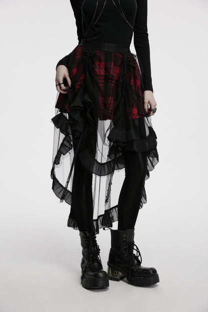 Punk Rave Morrigan Mesh Plaid High-Low Skirt