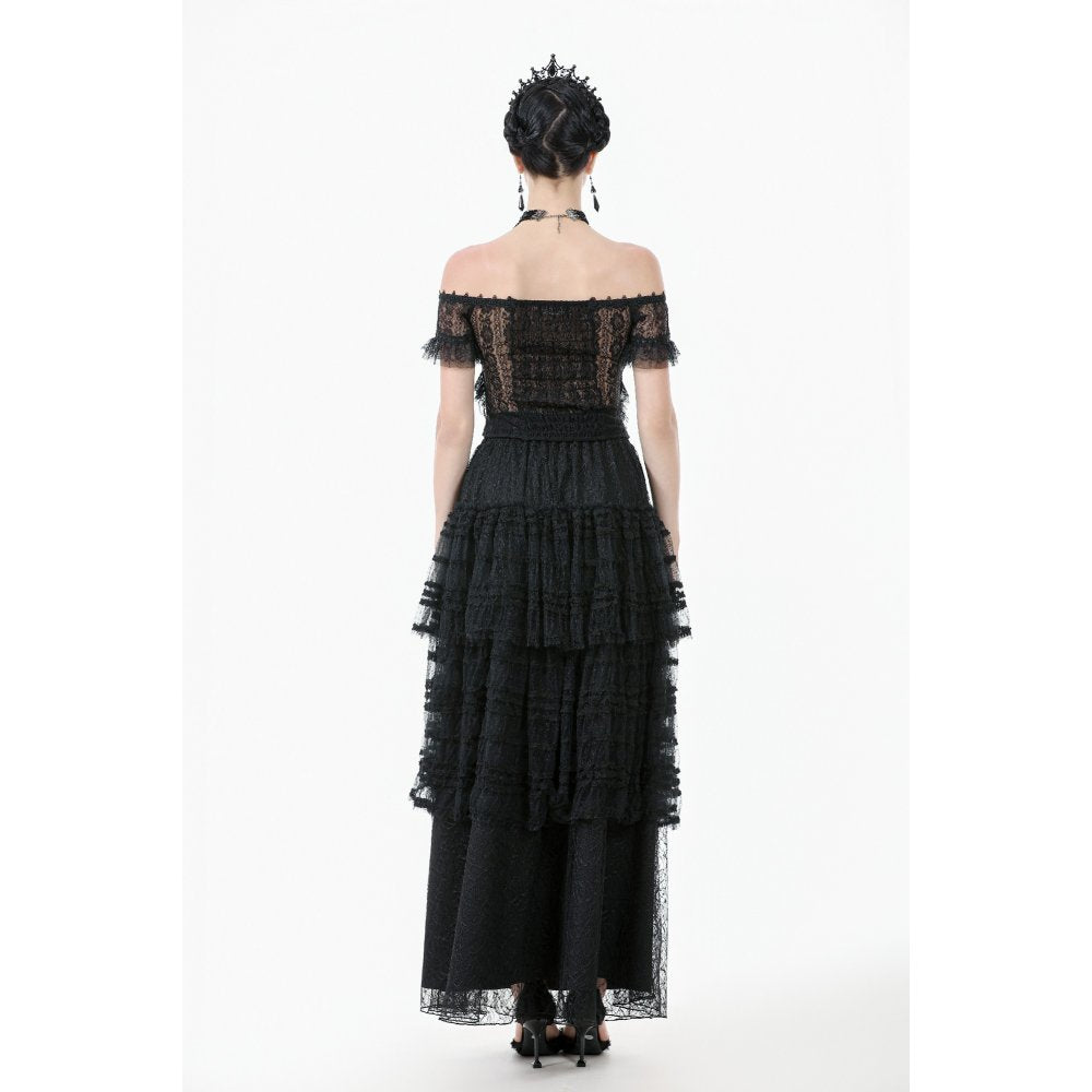 Dark in Love Ophelia Lace Off-Shoulder Gothic Top in Black