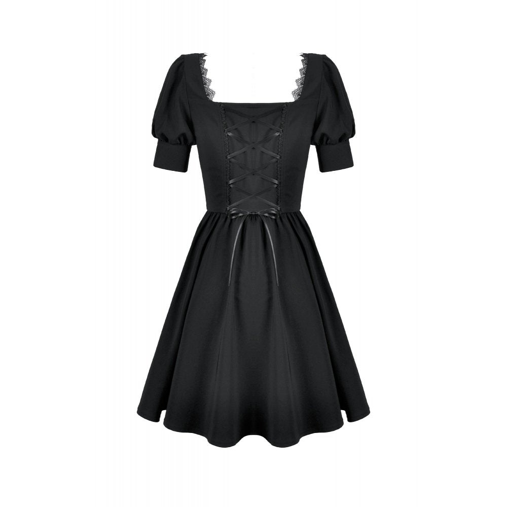 Dark in Love Gothic Lace Square-Neck Puff Sleeve Dress