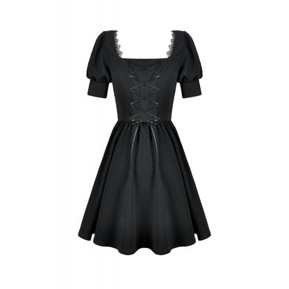 Dark in Love Gothic Lace Square-Neck Puff Sleeve Dress