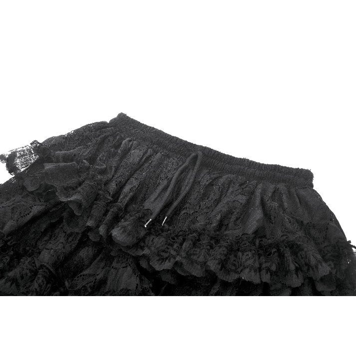 Dark in Love Belladonna Tiered Lace High-Low Goth Skirt in Black