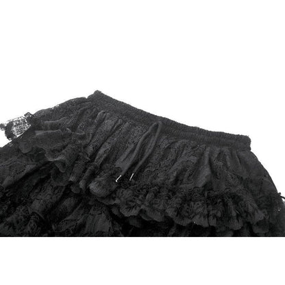 Dark in Love Belladonna Tiered Lace High-Low Goth Skirt in Black