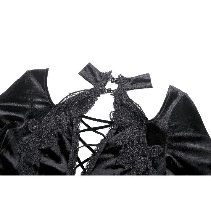 Dark in Love Vera Gothic Velvet High-Slit Maxi Dress with Hollow Neckline & Embroidered Buttons