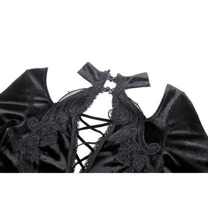 Dark in Love Vera Gothic Velvet High-Slit Maxi Dress with Hollow Neckline & Embroidered Buttons