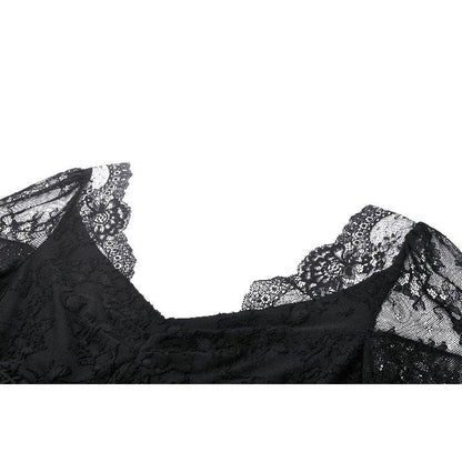 Dark in Love Zuri Gothic Romantic Lace Patchwork Bell-Sleeve Layered Cuff Top