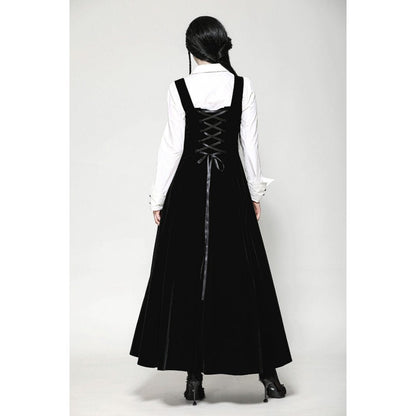 Dark in Love Lux Black Velvet Horn Embroidery Maxi Dress