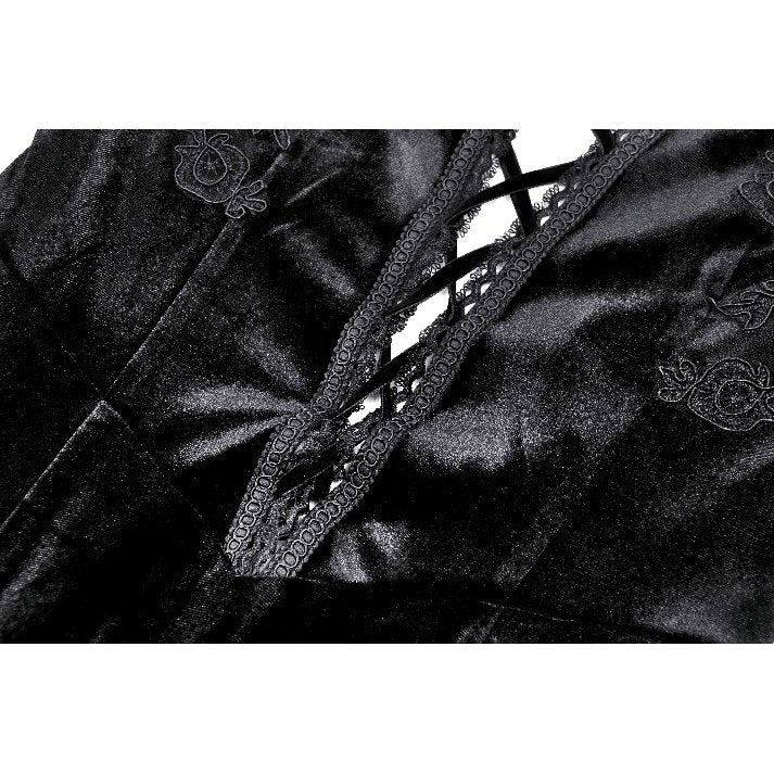 Dark in Love Vera Gothic Velvet High-Slit Maxi Dress with Hollow Neckline & Embroidered Buttons