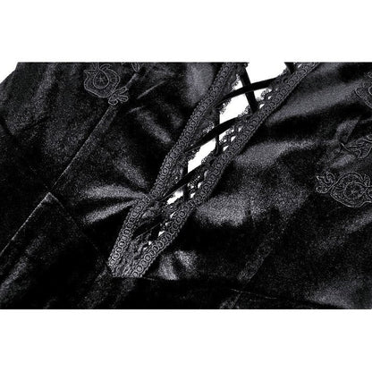 Dark in Love Vera Gothic Velvet High-Slit Maxi Dress with Hollow Neckline & Embroidered Buttons