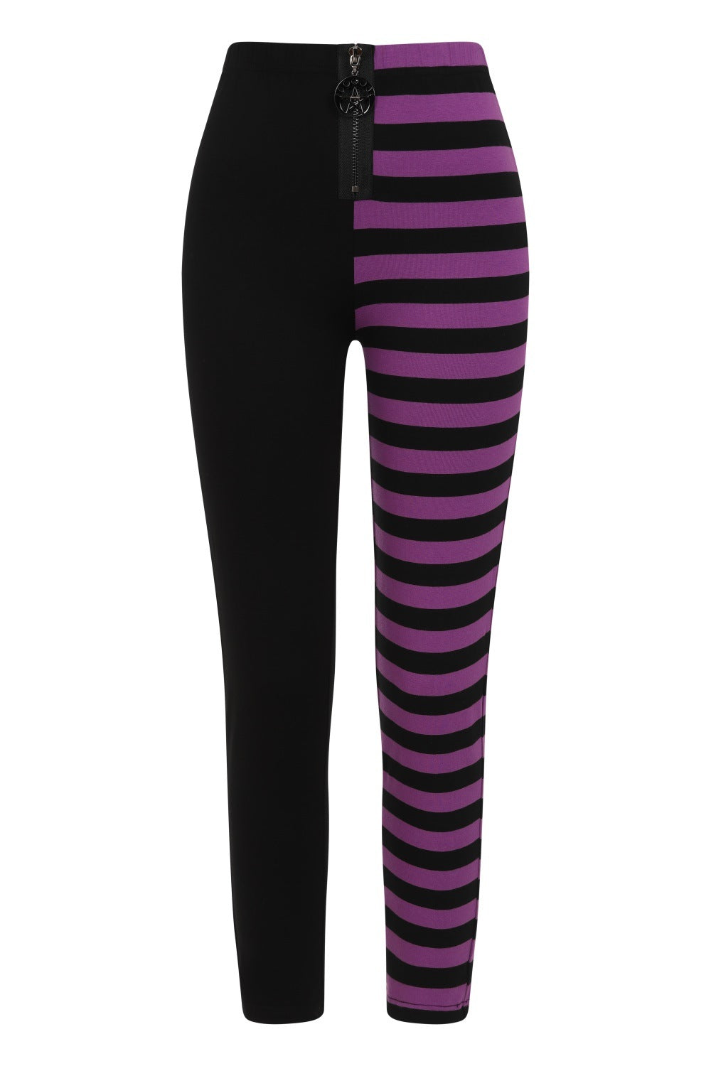 Banned Half Black Half Stripes Leggings - Purple