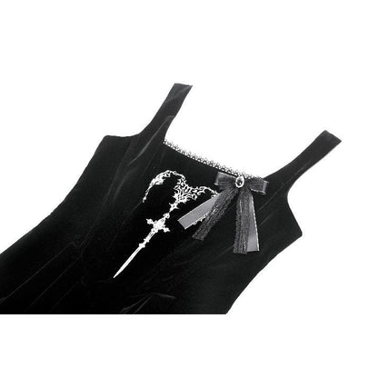 Dark in Love Lux Black Velvet Horn Embroidery Maxi Dress