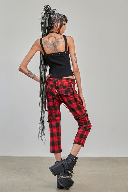 Banned Alternative Nocturne Buckle Trousers Red Tartan