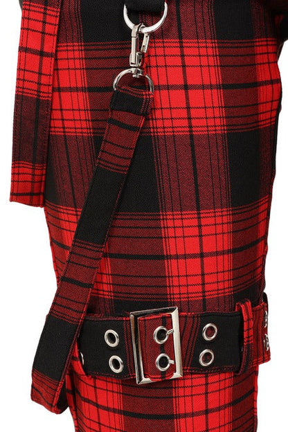 Banned Alternative Nocturne Buckle Trousers Red Tartan