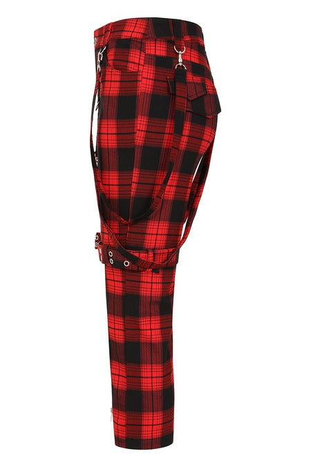 Banned Alternative Nocturne Buckle Trousers Red Tartan