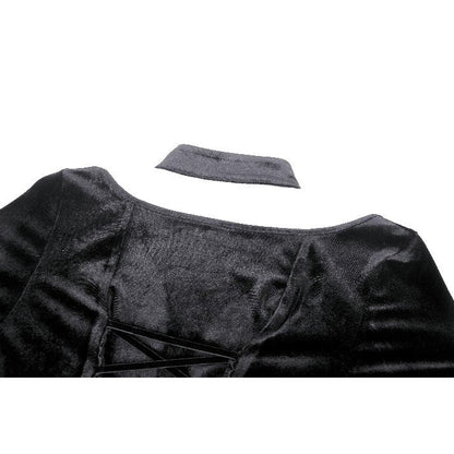 Dark in Love Vera Gothic Velvet High-Slit Maxi Dress with Hollow Neckline & Embroidered Buttons