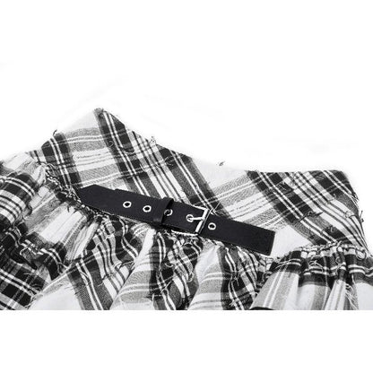 Dark in Love Quinn Punk Black and White Checkered Asymmetrical Messy Net Skirt