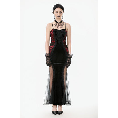 Dark in Love Lilith Red & Black Mesh Panel Goth Gown