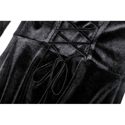 Dark in Love Vera Gothic Velvet High-Slit Maxi Dress with Hollow Neckline & Embroidered Buttons