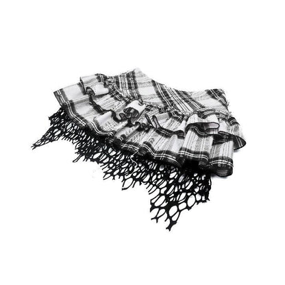 Dark in Love Quinn Punk Black and White Checkered Asymmetrical Messy Net Skirt