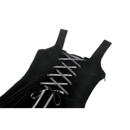 Dark in Love Lux Black Velvet Horn Embroidery Maxi Dress