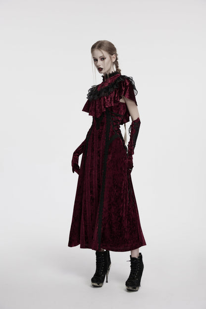 Punk Rave Vivienne Velvet Lace Panel Goth Slip Dress In Burgundy