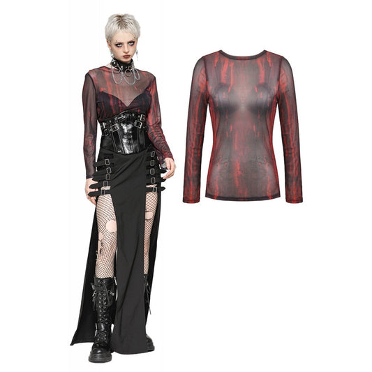 Dark in Love Carson Black and Red Tie-Dye Mesh Versatile Basic Top