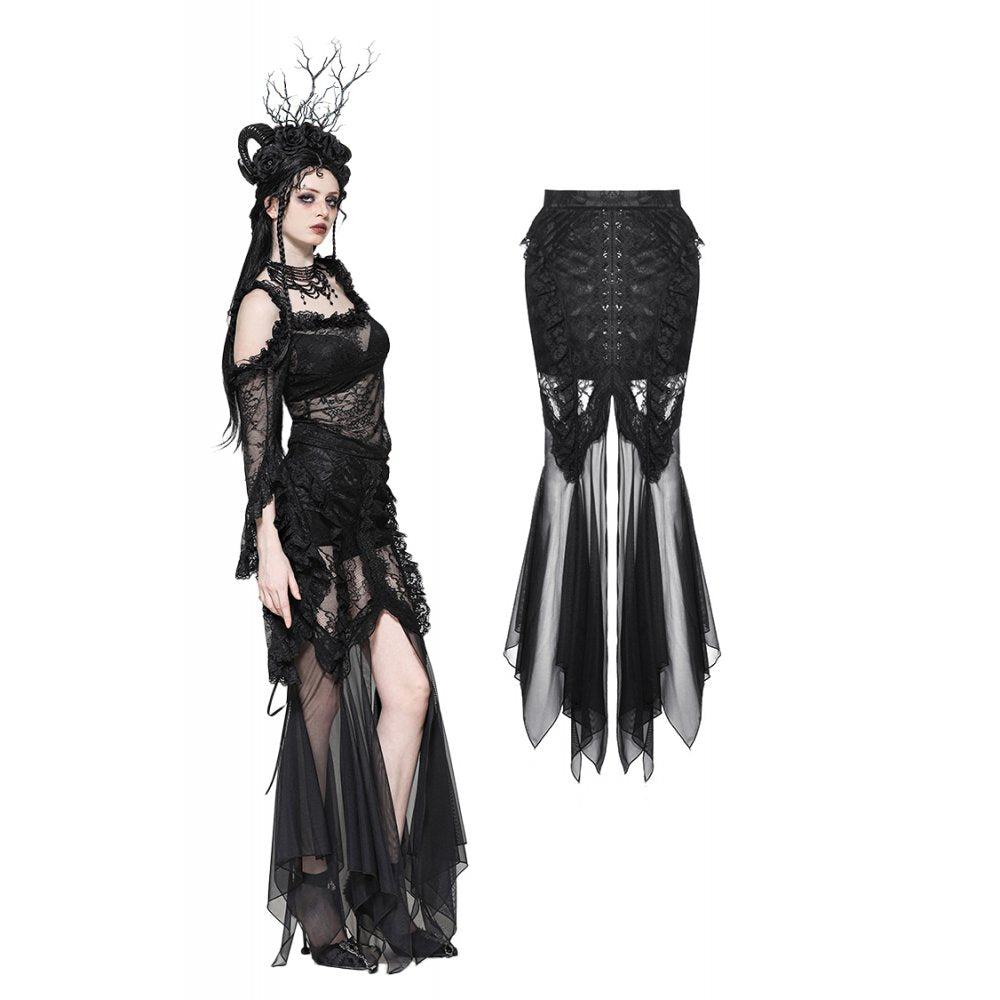 Dark in Love Nevaeh Gothic Lace and Mesh Mermaid Skirt