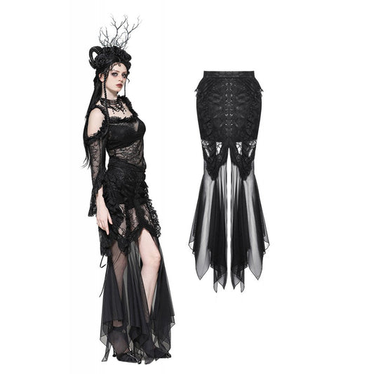 Dark in Love Nevaeh Gothic Lace and Mesh Mermaid Skirt