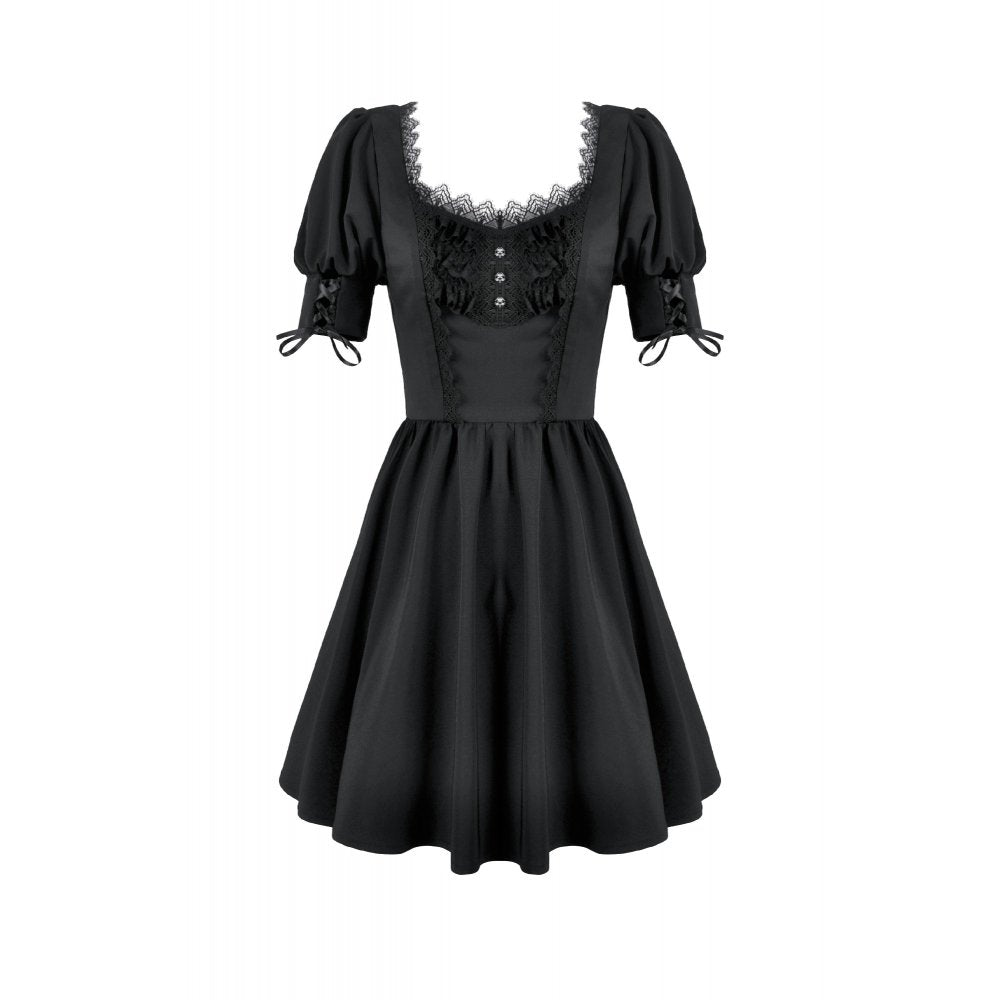 Dark in Love Gothic Lace Square-Neck Puff Sleeve Dress