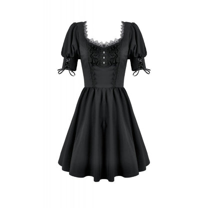 Dark in Love Gothic Lace Square-Neck Puff Sleeve Dress