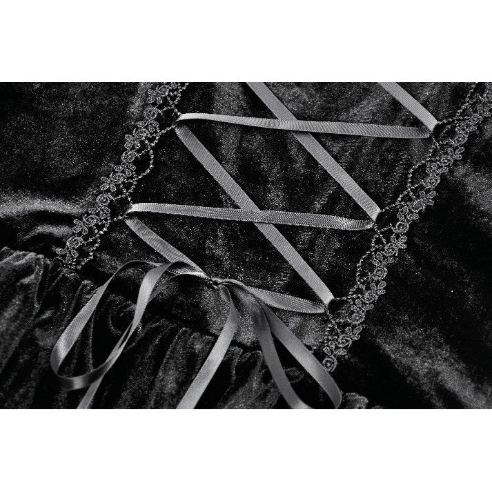 Dark in Love Nocturne Ruffled Velvet Lace Goth Dress in Black