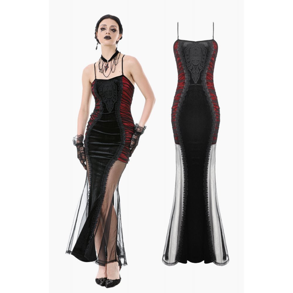 Dark in Love Lilith Red & Black Mesh Panel Goth Gown