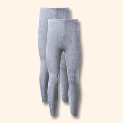 2 Pack Men's Thermal Underwear Long John Trousers Bottom Warm Durable Baselayer Insulated Brushed Yarn for Running Hiking Outdoor Sports Workwear Small to XXL White Black Grey Navy by Heatwave Thermalwear