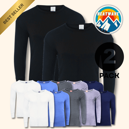 2 Pack Men's Thermal Underwear Long Sleeve Tops Warm Durable Baselayer Insulated Brushed Yarn for Running Hiking Cold Weather Sportswear Durable Winter Clothing Small to XXL White Black Grey Navy by Heatwave Thermalwear