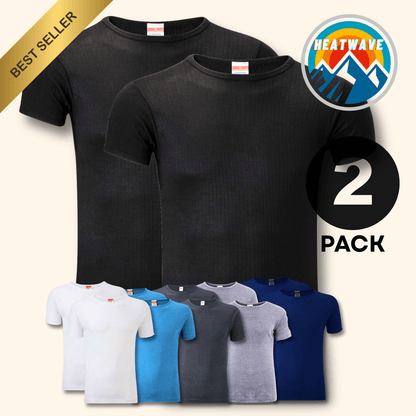 2 Pack Men's Thermal Underwear T Shirt Tops Warm Durable Baselayer Insulated Brushed Yarn for Running Hiking Outdoor Sports Workwear Small to XXL White Black Grey Navy by Heatwave Thermalwear