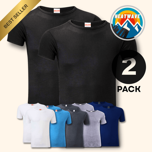 2 Pack Men's Thermal Underwear T Shirt Tops Warm Durable Baselayer Insulated Brushed Yarn for Running Hiking Outdoor Sports Workwear Small to XXL White Black Grey Navy by Heatwave Thermalwear