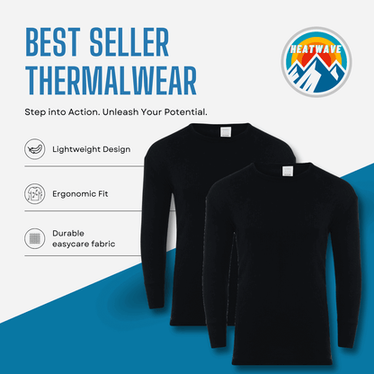 2 Pack Men's Thermal Underwear Long Sleeve Tops Warm Durable Baselayer Insulated Brushed Yarn for Running Hiking Cold Weather Sportswear Durable Winter Clothing Small to XXL White Black Grey Navy by Heatwave Thermalwear