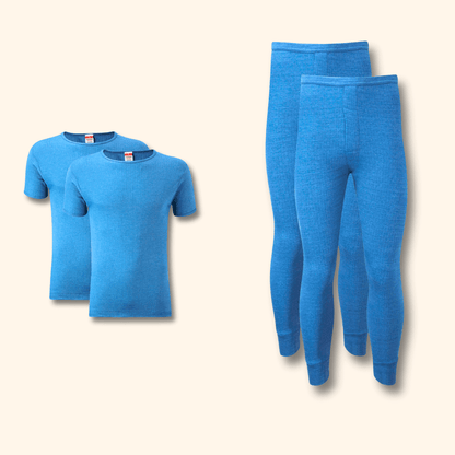 2 Pack Mens Thermal Underwear Set T Shirt Tops and Long John Bottoms Warm Baselayer Insulated Brushed Yarn for Winter Outdoor Sports in Small to XXL White Black Grey Navy by Heatwave Thermalwear