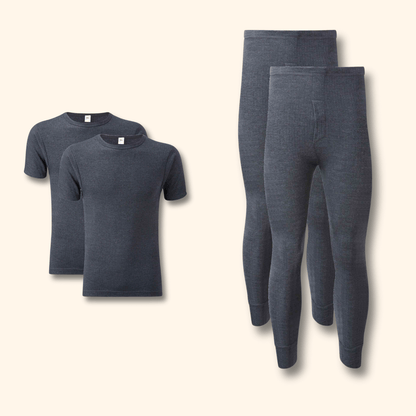 2 Pack Mens Thermal Underwear Set T Shirt Tops and Long John Bottoms Warm Baselayer Insulated Brushed Yarn for Winter Outdoor Sports in Small to XXL White Black Grey Navy by Heatwave Thermalwear