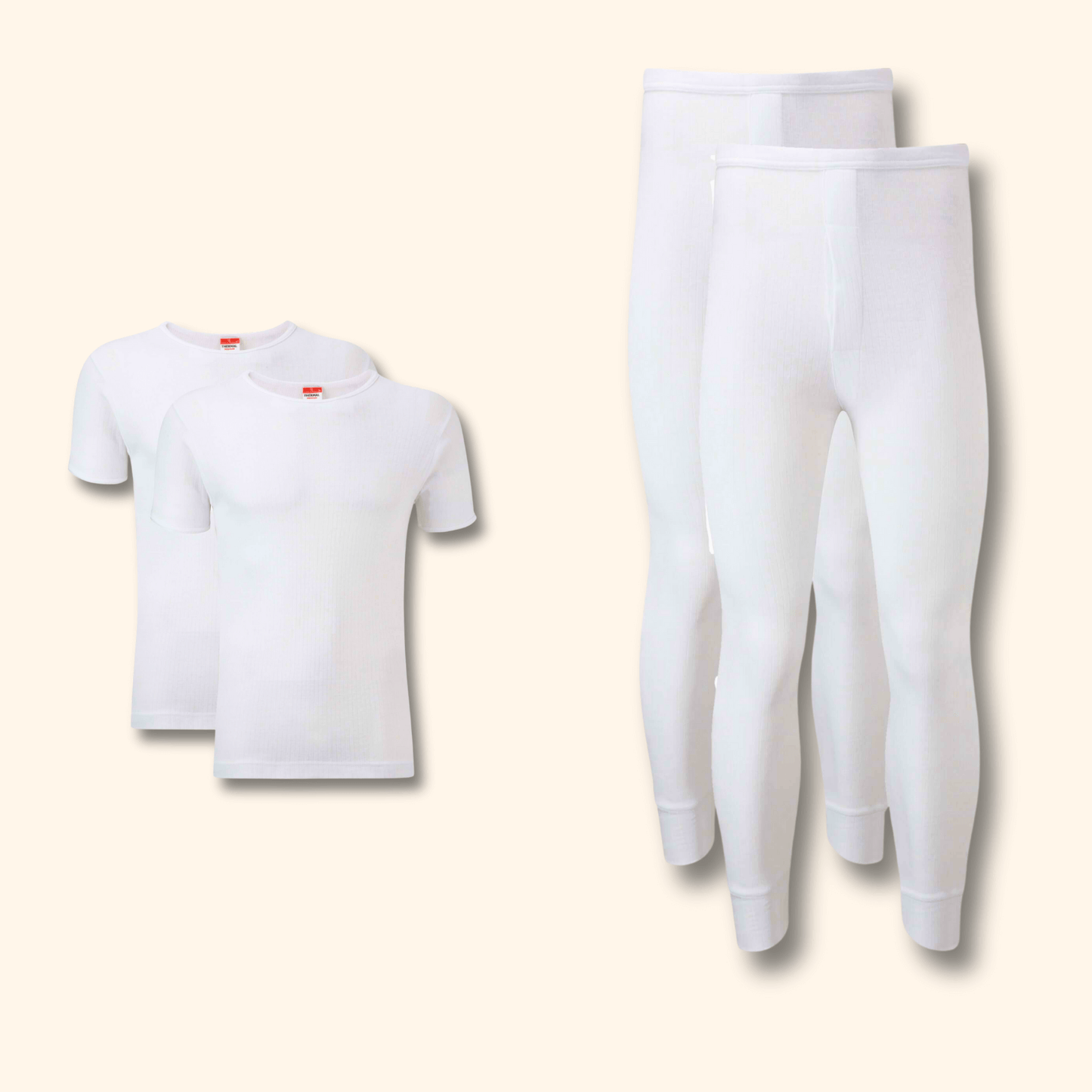 2 Pack Mens Thermal Underwear Set T Shirt Tops and Long John Bottoms Warm Baselayer Insulated Brushed Yarn for Winter Outdoor Sports in Small to XXL White Black Grey Navy by Heatwave Thermalwear