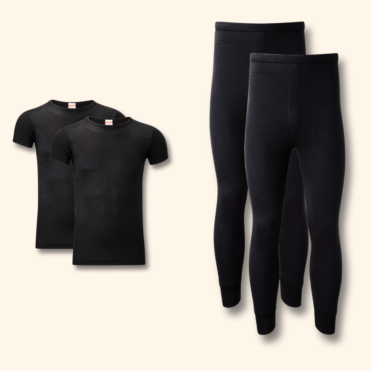 2 Pack Mens Thermal Underwear Set T Shirt Tops and Long John Bottoms Warm Baselayer Insulated Brushed Yarn for Winter Outdoor Sports in Small to XXL White Black Grey Navy by Heatwave Thermalwear