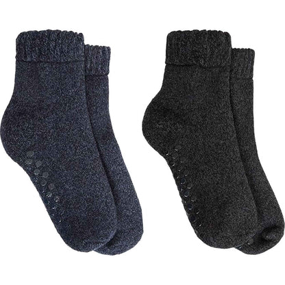 2 Pairs Men's Merino Wool Fleece Lined Slipper Socks Non-Slip Grips Cozy Winter Lounge Socks Tall Black Navy by Sock Stack