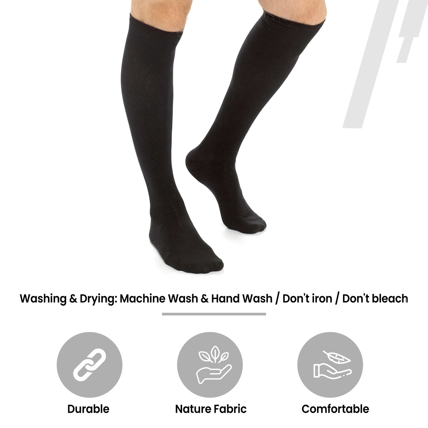 2 Pairs Unisex Travel Socks Black Long Knee High Breathable Flight Socks by Sock Stack