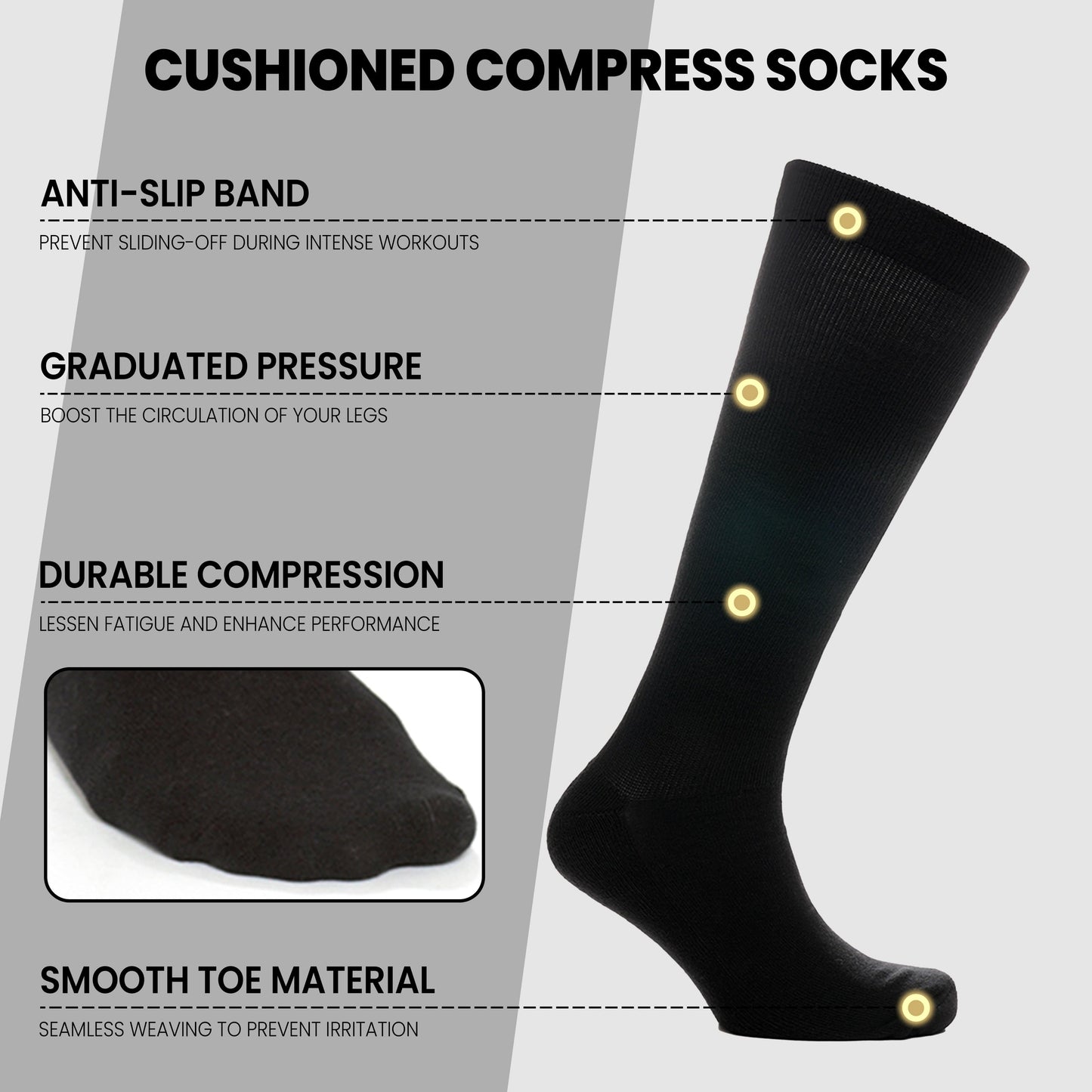 2 Pairs Unisex Travel Socks Black Long Knee High Breathable Flight Socks by Sock Stack