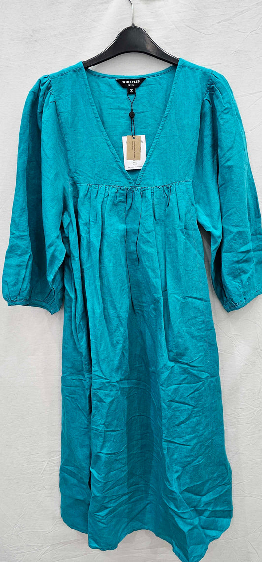 Whistles Turquoise Gloria Linen Blend Dress Size: Uk10