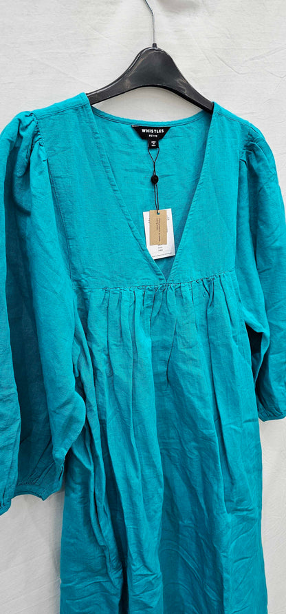 Whistles Turquoise Gloria Linen Blend Dress Size: Uk10