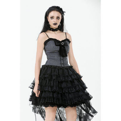 Dark in Love Belladonna Tiered Lace High-Low Goth Skirt in Black
