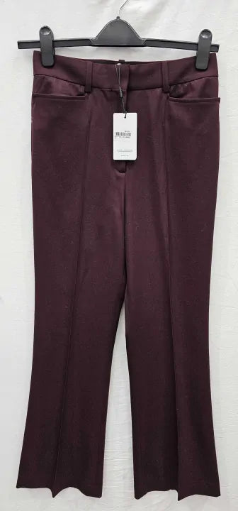 Reiss-25206666-10-Red-Berry Flora Flare Wool Blend Trousers- Burgundy Size: Uk10