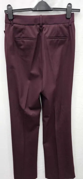 Reiss-25206666-10-Red-Berry Flora Flare Wool Blend Trousers- Burgundy Size: Uk10
